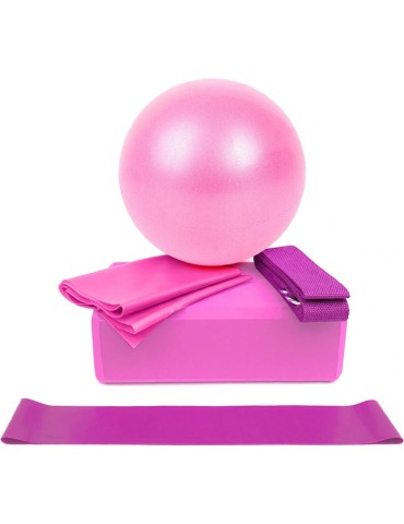 Set na jogu - Joga blok, míč, popruh a guma - RŮŽOVÁ